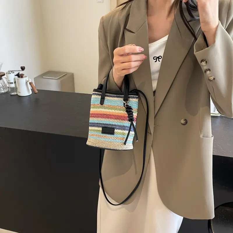 LEFTSIDE Mini Striped Straw Crossbody Bags for Women 2025 Fashion Summer Shoulder Bags Handbags and Purses Weave Beach Bag