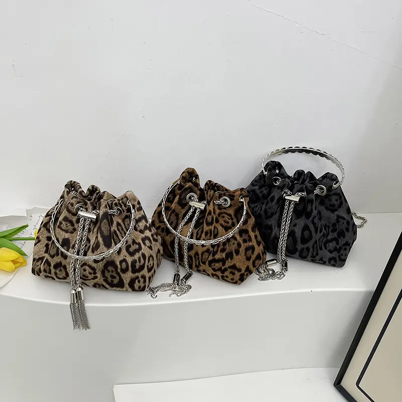 LEFTSIDE NUBUCK Leopard Crossbody Bags Lady Small Shoulder Bag for Women 2025 Winter New Trend Y2K Chain Handbags and Purses