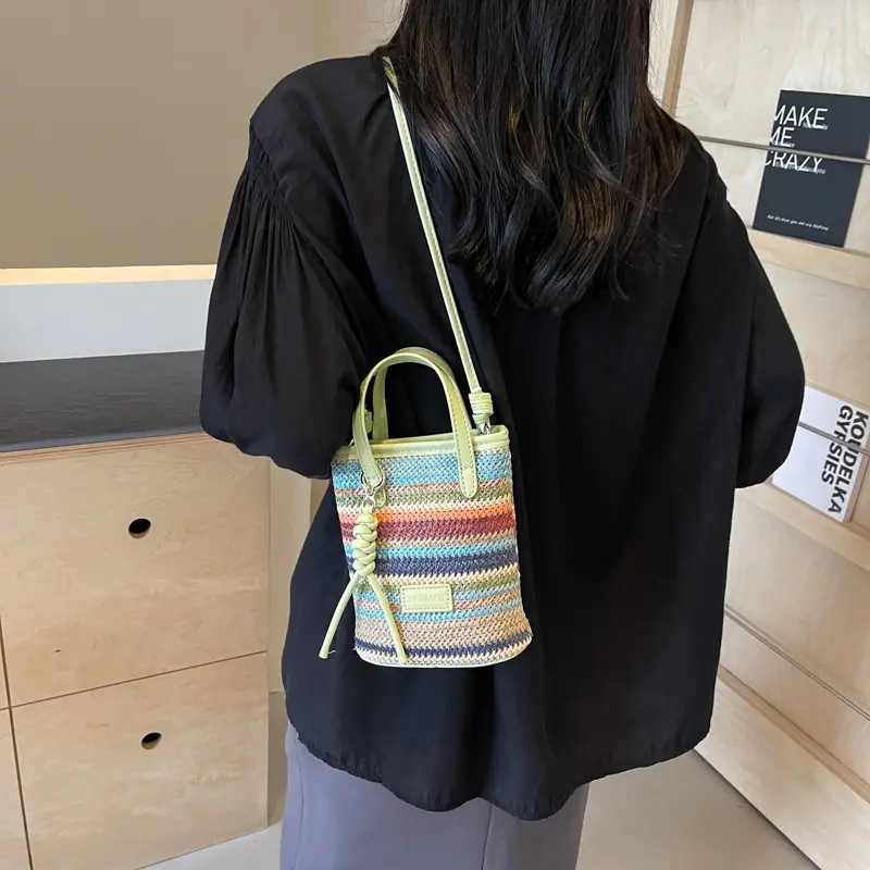 LEFTSIDE Mini Striped Straw Crossbody Bags for Women 2025 Fashion Summer Shoulder Bags Handbags and Purses Weave Beach Bag