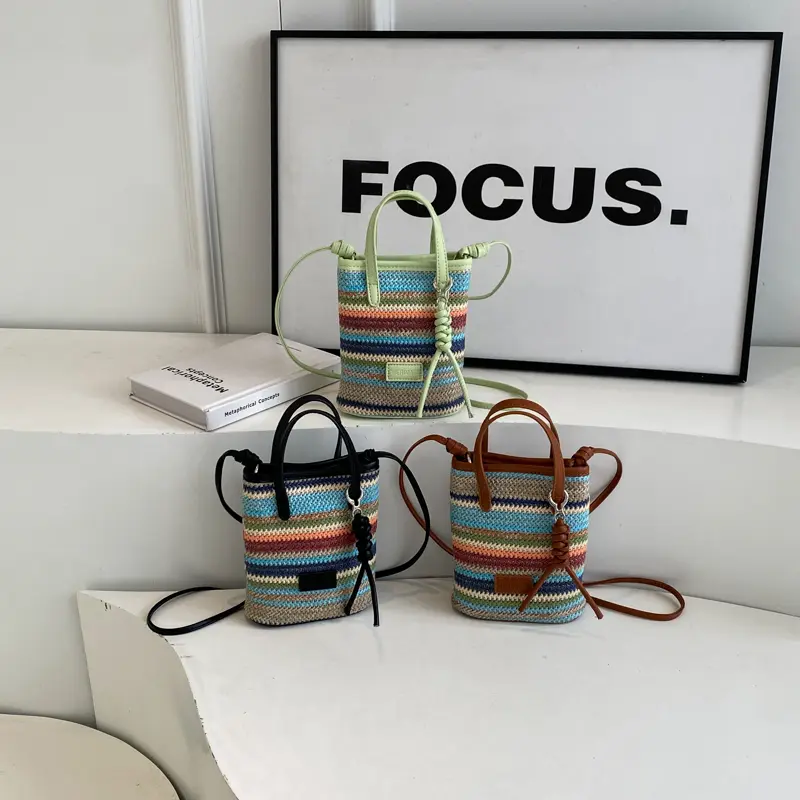 LEFTSIDE Mini Striped Straw Crossbody Bags for Women 2025 Fashion Summer Shoulder Bags Handbags and Purses Weave Beach Bag