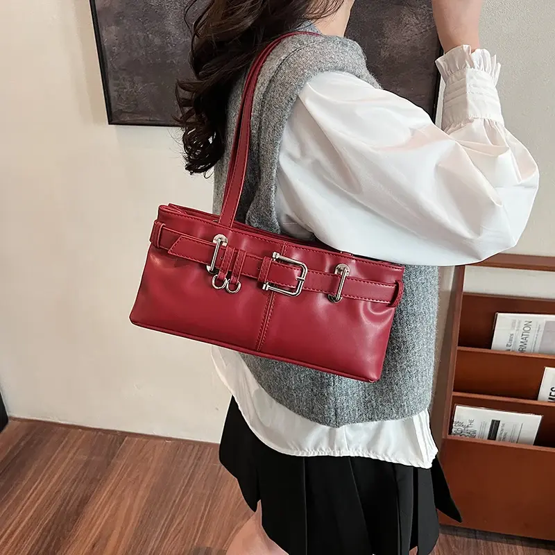 LEFTSIDE Small PU Leather Solid Color Underarm Bags for Women 2024 Y2K Ladies Shoulder Bag Females Handbags and Purses Tote Bag