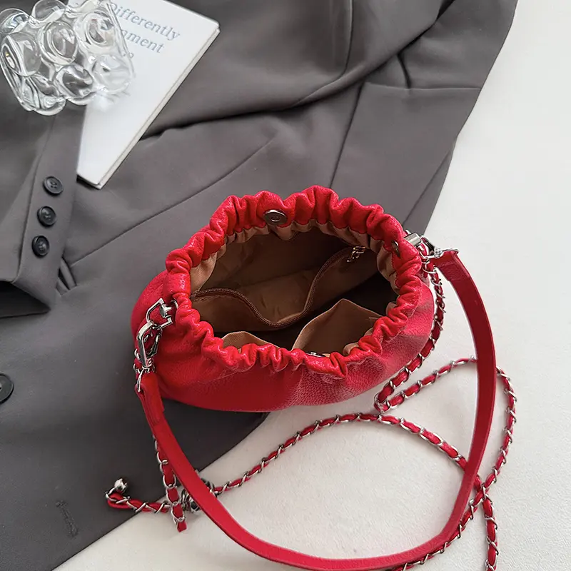 LEFTSIDE 2025 New Luxury Small PU Leather Solid Color Handbags and Purses Women's Crossbody Bag Silver Chain Shoulder Bags