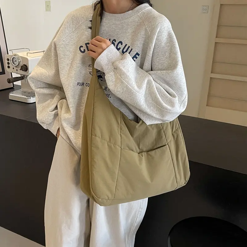 LEFTSIDE Trendy Women's Soft Cloth Shoulder Bag Solid Color Student 2025 Spring Y2k Casual Style Big Handbags Crossbody Bags