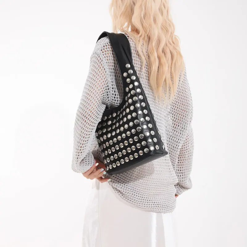 LEFTSIDE Rivets Design PU Leather Small Underarm Bags for Women 2025 New Punk Style Trend Female Shoulder Crossbody Bag Handbags