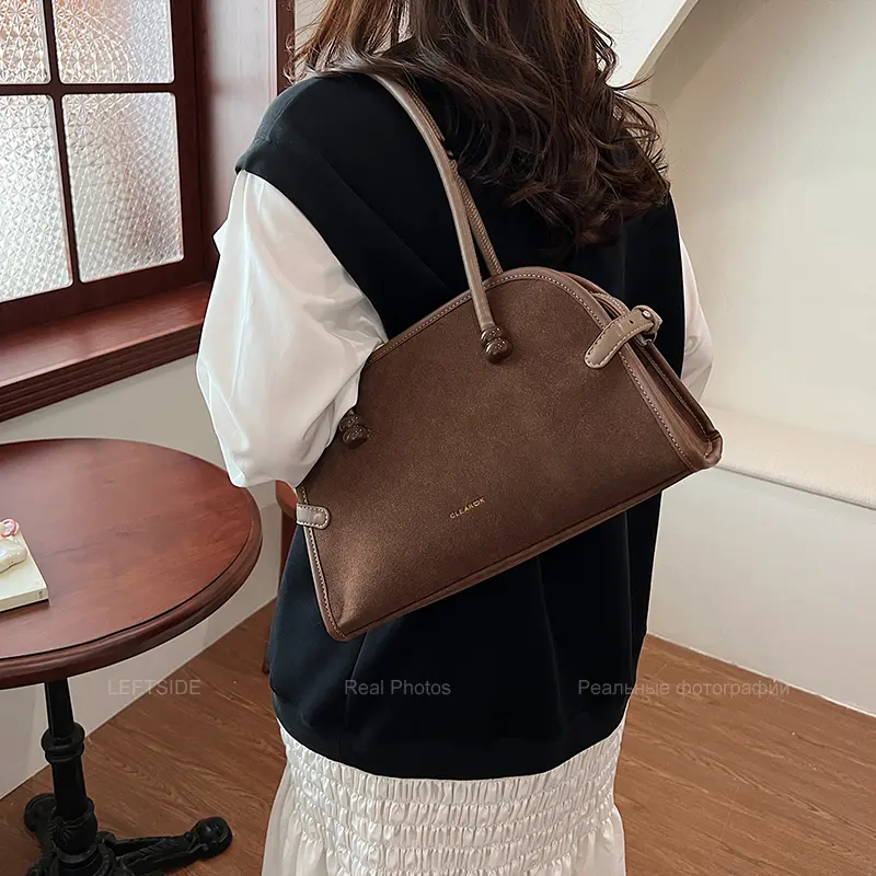 LEFTSIDE Women's Pu Leather Shoulder Bag 2025 Winter New Retro Underarm Tote Bag Luxury Brand Designer Vintage Handbags
