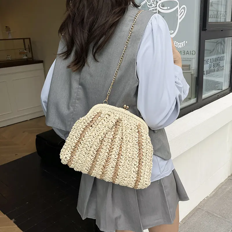 LEFTSIDE Small Weave Straw Shoulder Bags for Women 2025 Luxury Brand Designer Chain Crossbody Bag Females Handbags and Purses