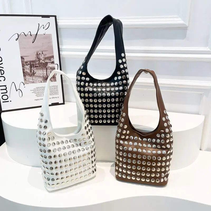 LEFTSIDE Rivets Design PU Leather Small Underarm Bags for Women 2025 New Punk Style Trend Female Shoulder Crossbody Bag Handbags