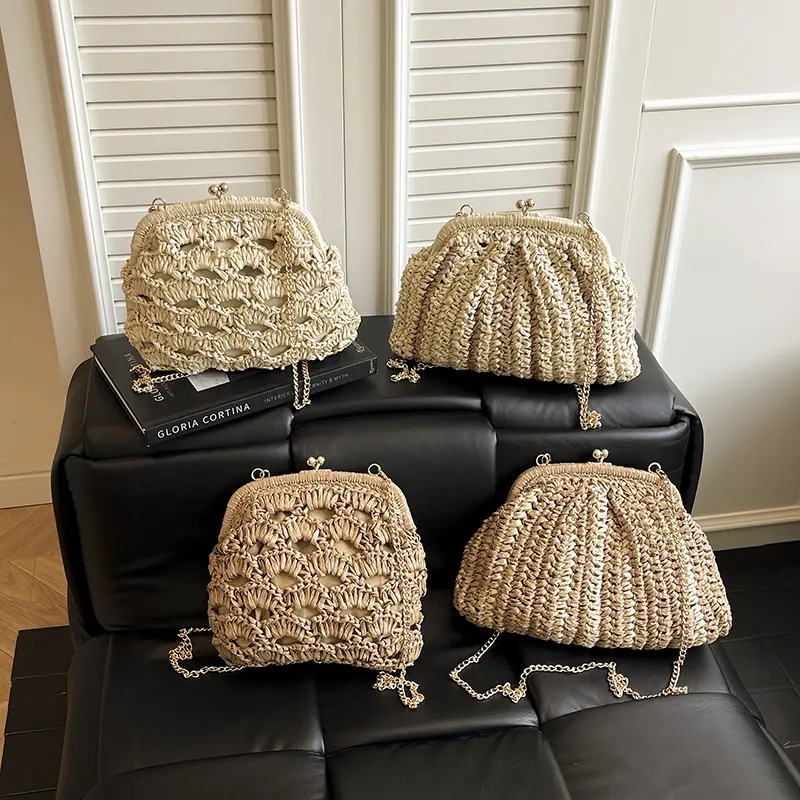 LEFTSIDE Small Weave Straw Shoulder Bags for Women 2025 Luxury Brand Designer Chain Crossbody Bag Females Handbags and Purses