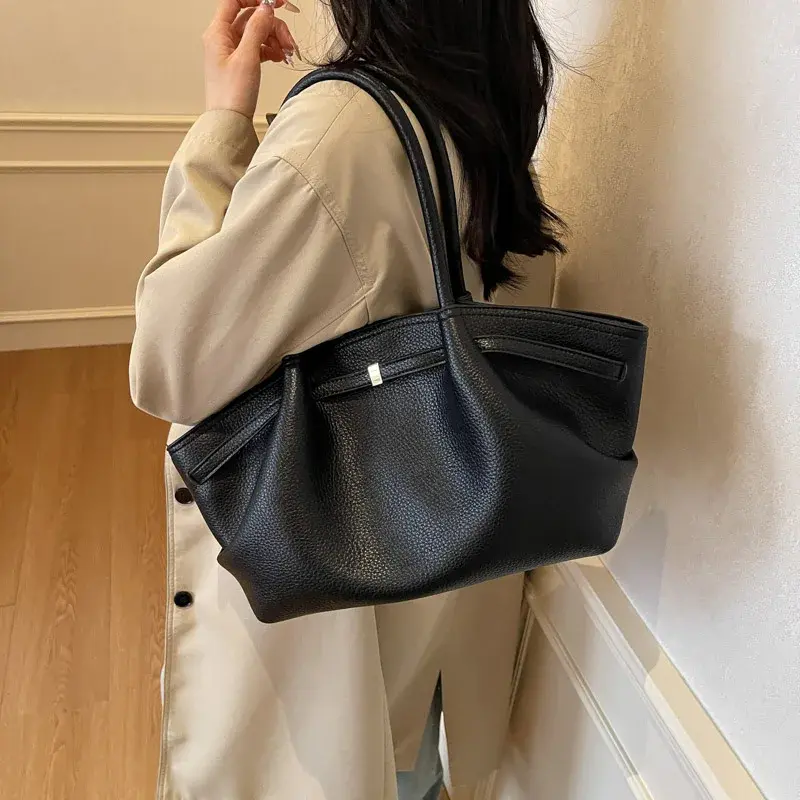 LEFTSIDE Big Short Handle PU Leather Tote Bags for Women 2024 Y2K Ladies Shoulder Bag Females Retro Simple Handbags and Purses