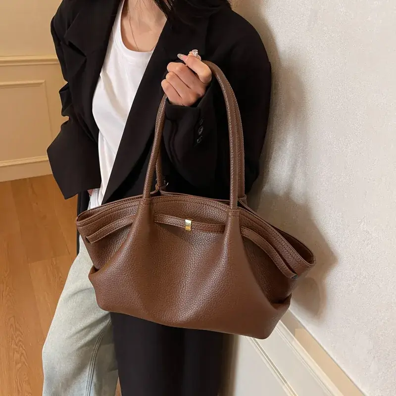 LEFTSIDE Big Short Handle PU Leather Tote Bags for Women 2024 Y2K Ladies Shoulder Bag Females Retro Simple Handbags and Purses