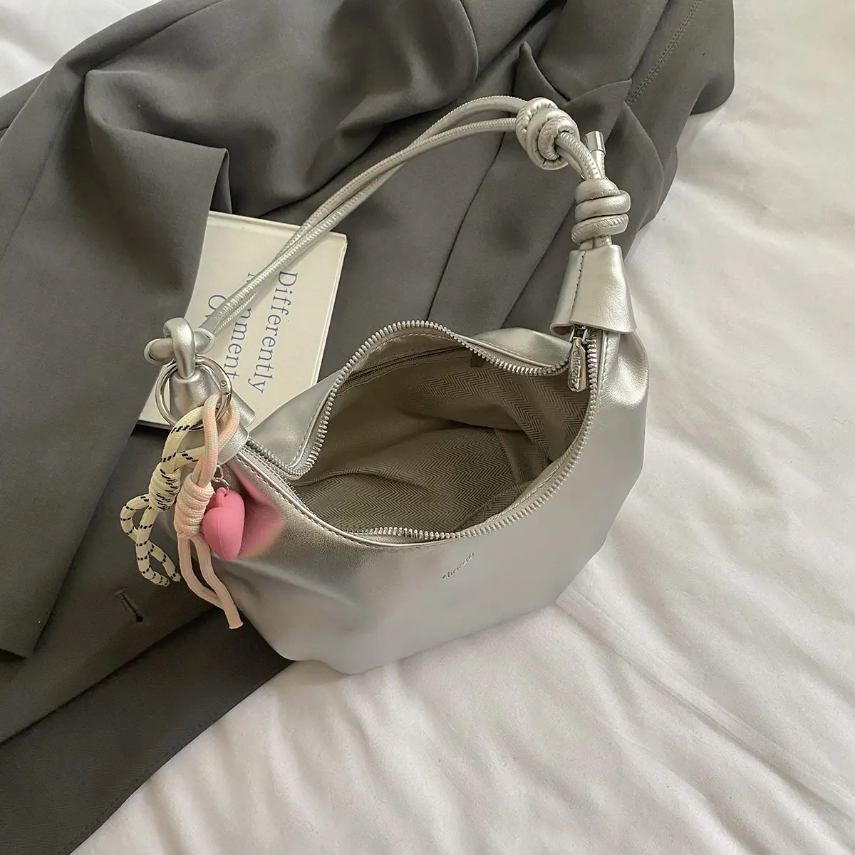 LEFTSIDE Retro Small Silver Saddle Bag 2025 New Trendy Shoulder Bag Fashion Underarm Crossbody Bag Females Handbags and Purses