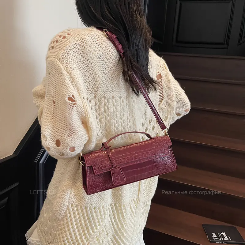LEFTSIDE 2025 New Luxury Small PU Leather Stone Pattern Handbags and Purses Women Flap Crossbody Bag Short Handle Shoulder Bags