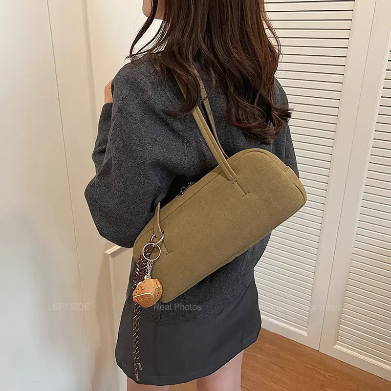 LEFTSIDE Women's Small Faux Suede Armpit Bag 2025 Winter New Retro Underarm Shoulder Bag Luxury Designer Handbags and Purses