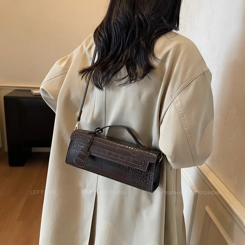 LEFTSIDE 2025 New Luxury Small PU Leather Stone Pattern Handbags and Purses Women Flap Crossbody Bag Short Handle Shoulder Bags
