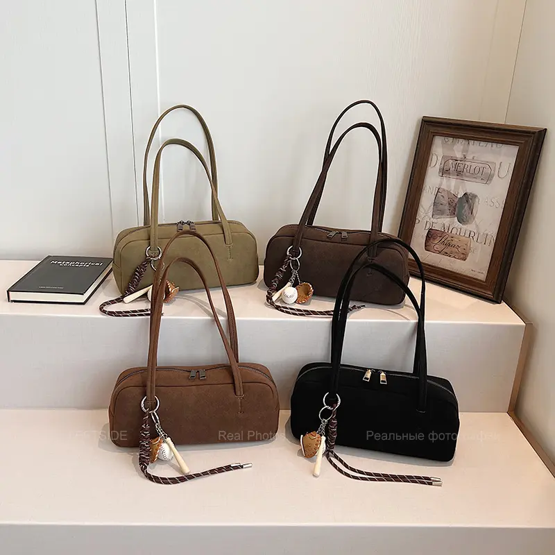 LEFTSIDE Women's Small Faux Suede Armpit Bag 2025 Winter New Retro Underarm Shoulder Bag Luxury Designer Handbags and Purses