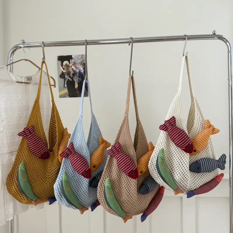LEFTSIDE Fish Design Knitting Weave Shoulder Bag Woven Hand Bag 2025 Winter Hobo Bag Travel Handbags Shopper Shopping Purse