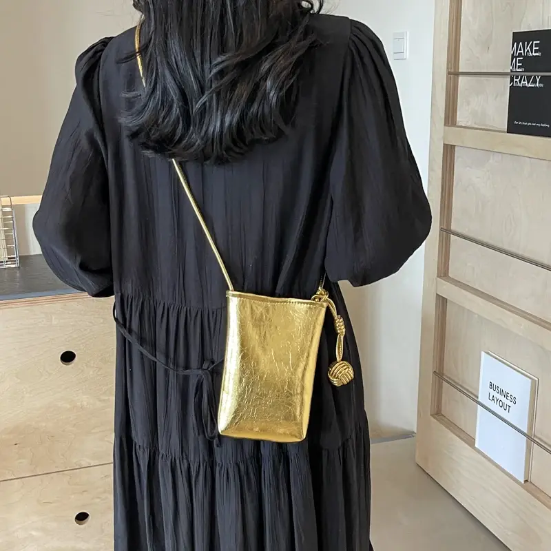 LEFTSIDE Mini Pu Leather Shoulder Bags for Women 2025 Simple Y2K Korean Fashion Gold Handbags and Purses Silver Crossbody Bag