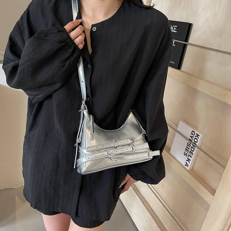 LEFTSIDE Belt Design Small PU Leather Shoulder Bags for Women 2025 Y2K Korean Fashion Crossbody Bag Lady Red Handbags and Purses