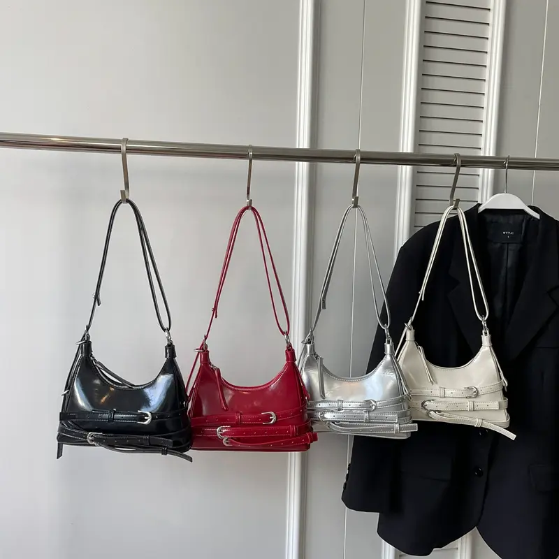 LEFTSIDE Belt Design Small PU Leather Shoulder Bags for Women 2025 Y2K Korean Fashion Crossbody Bag Lady Red Handbags and Purses