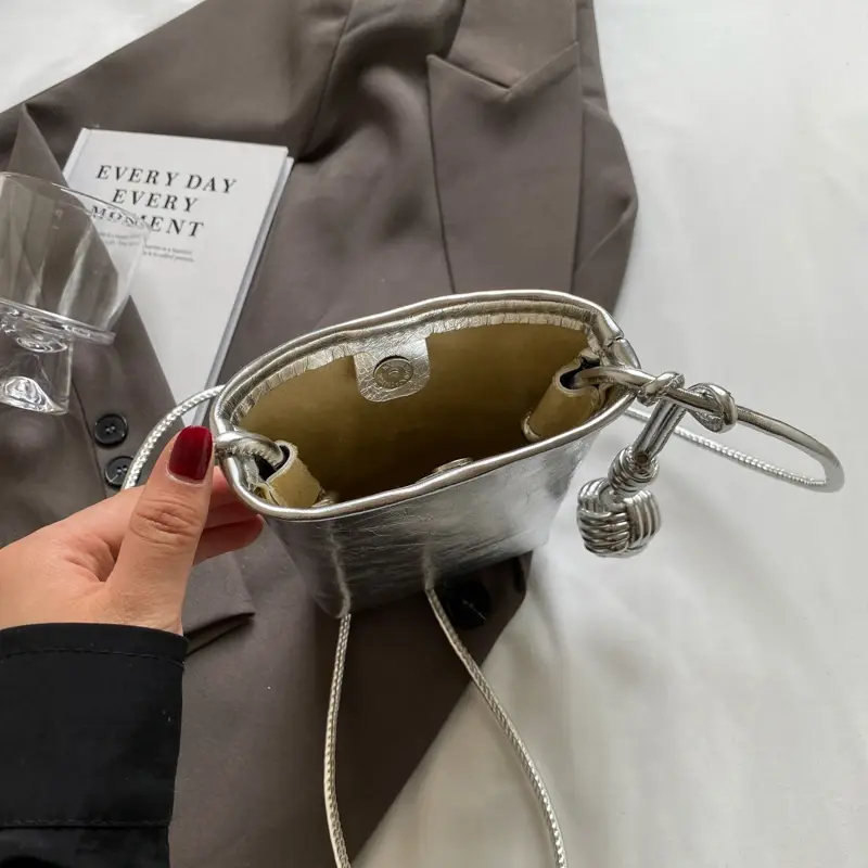 LEFTSIDE Mini Pu Leather Shoulder Bags for Women 2025 Simple Y2K Korean Fashion Gold Handbags and Purses Silver Crossbody Bag