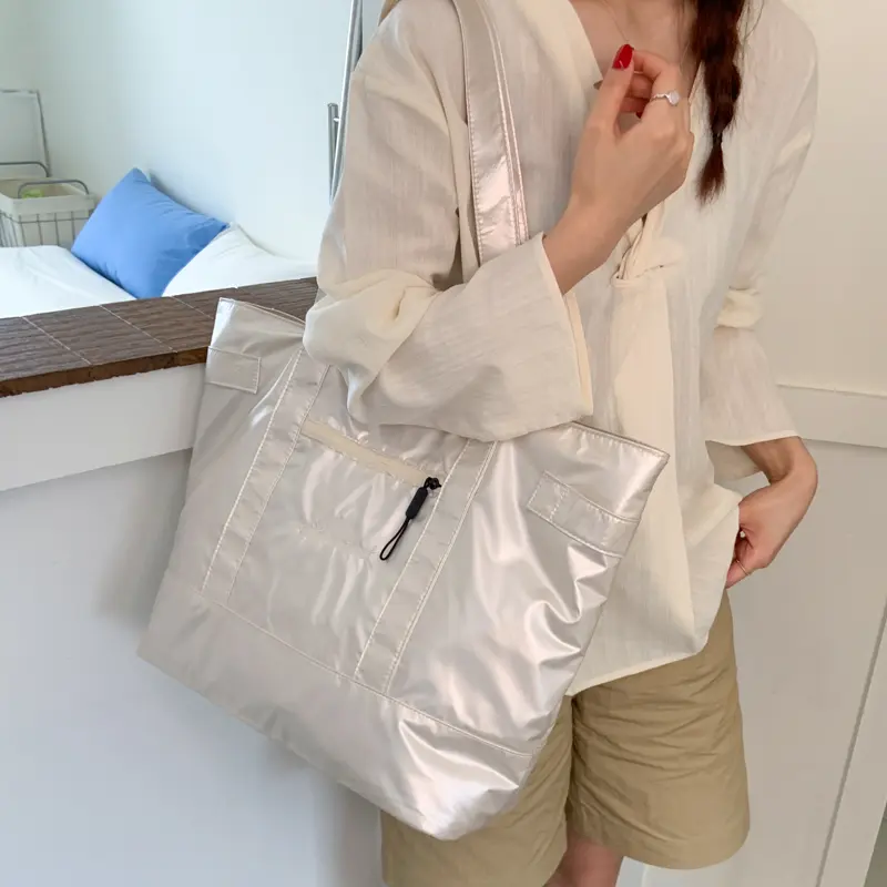 LEFTSIDE Silver High capacity Underarm Bags for Women 2025 Ladies Shopper Shopping Shoulder Bag Females Handbags Tote Bag
