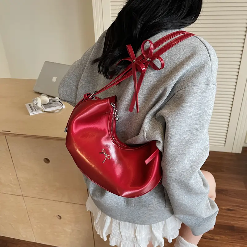 LEFTSIDE Retro Japanese Style Sweet Shoulder Bags for Women Small PU Leather Tote Bag 2025 Designer Bow Purses and Handbags