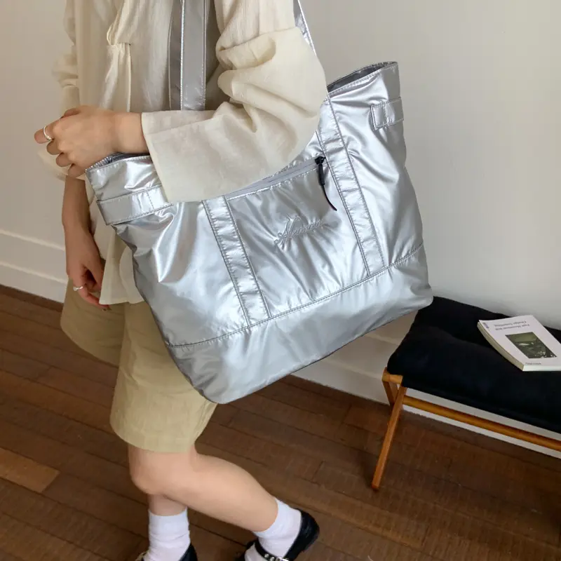 LEFTSIDE Silver High capacity Underarm Bags for Women 2025 Ladies Shopper Shopping Shoulder Bag Females Handbags Tote Bag