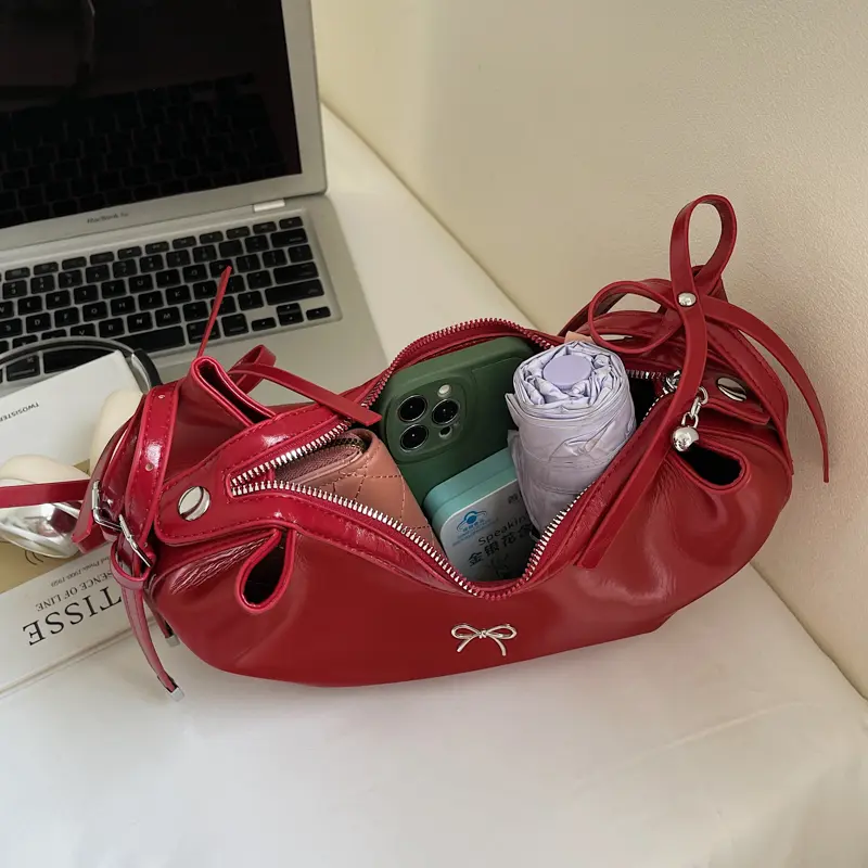 LEFTSIDE Retro Japanese Style Sweet Shoulder Bags for Women Small PU Leather Tote Bag 2025 Designer Bow Purses and Handbags