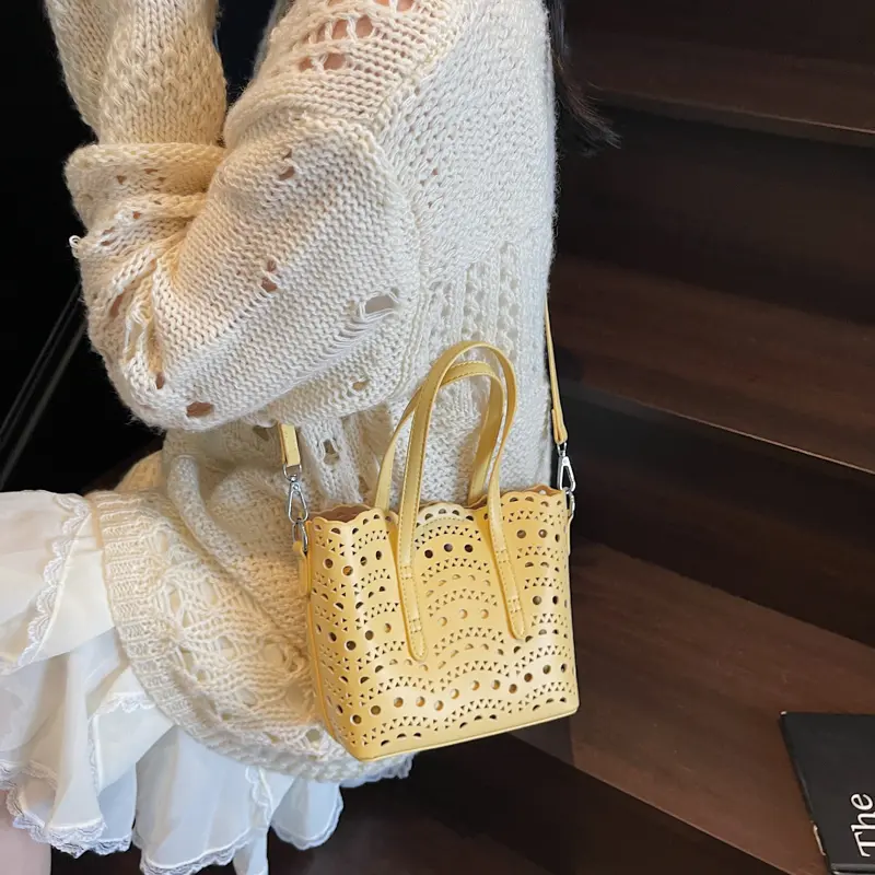 LEFTSIDE 2025 Summer New In Small PU Leather Hollow out Handbags and Purses Women's Crossbody Bag Short Handle Shoulder Bags