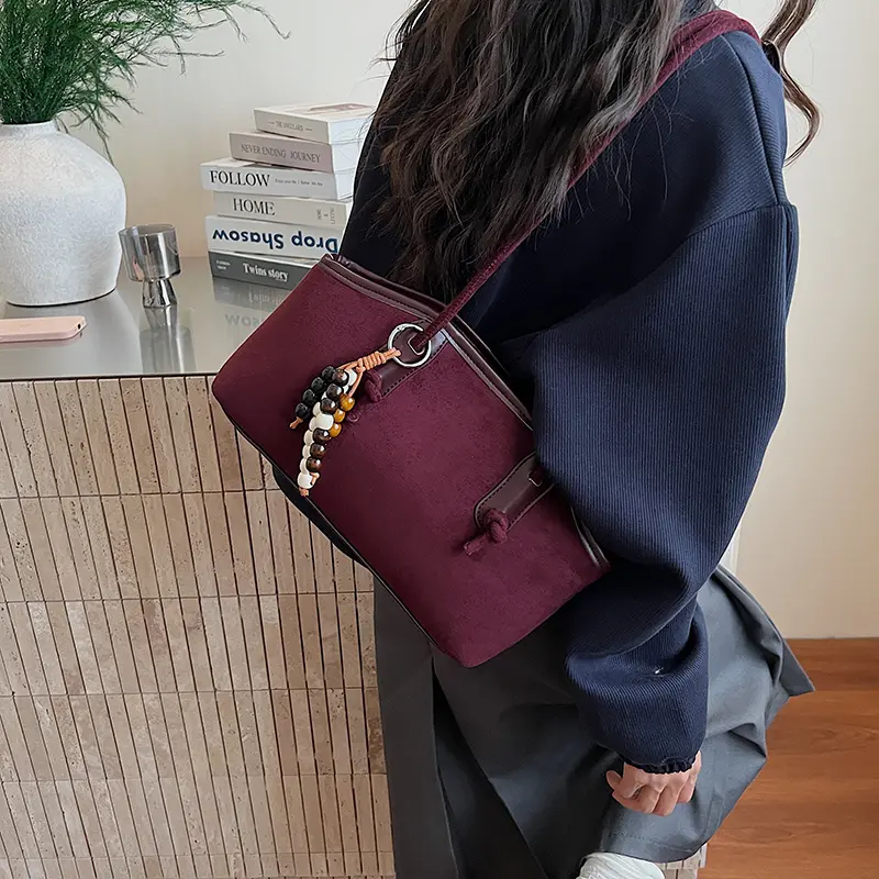 LEFTSIDE Women's Small Faux Suede Armpit Shoulder Bag 2025 Winter New Fashion Retro Underarm Bag Luxury Brand Designer Handbags