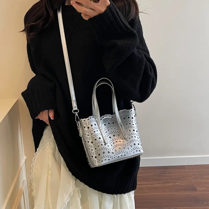 LEFTSIDE 2025 Summer New In Small PU Leather Hollow out Handbags and Purses Women's Crossbody Bag Short Handle Shoulder Bags