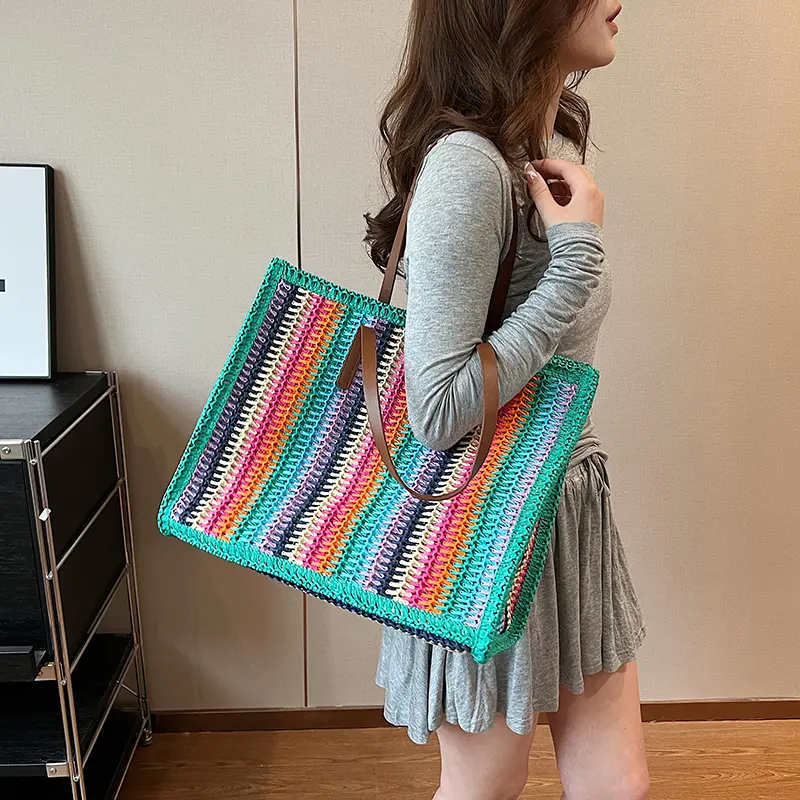 LEFTSIDE Stripe Big Straw Tote Bags for Women 2025 Y2k Fashion Summer Shoulder Bags Handbags and Purses Weave Beach Bag