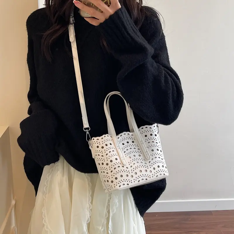 LEFTSIDE 2025 Summer New In Small PU Leather Hollow out Handbags and Purses Women's Crossbody Bag Short Handle Shoulder Bags