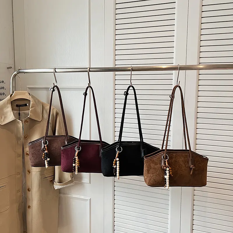 LEFTSIDE Women's Small Faux Suede Armpit Shoulder Bag 2025 Winter New Fashion Retro Underarm Bag Luxury Brand Designer Handbags