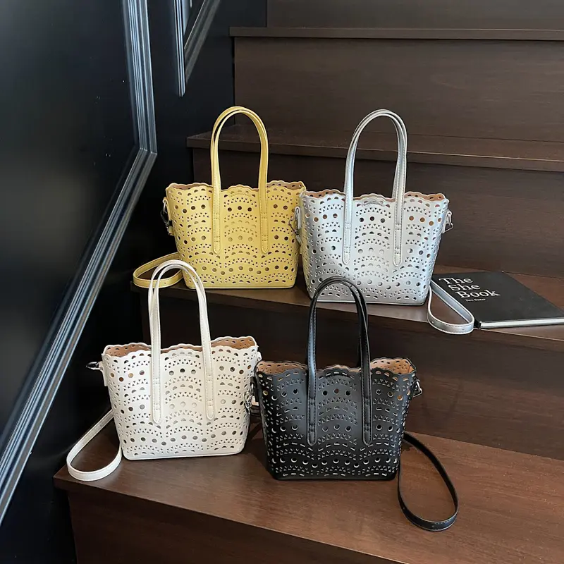 LEFTSIDE 2025 Summer New In Small PU Leather Hollow out Handbags and Purses Women's Crossbody Bag Short Handle Shoulder Bags