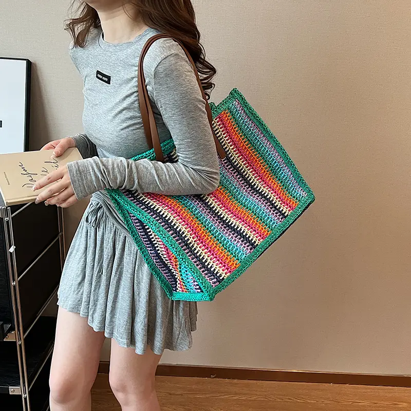LEFTSIDE Stripe Big Straw Tote Bags for Women 2025 Y2k Fashion Summer Shoulder Bags Handbags and Purses Weave Beach Bag