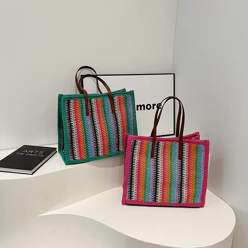 LEFTSIDE Stripe Big Straw Tote Bags for Women 2025 Y2k Fashion Summer Shoulder Bags Handbags and Purses Weave Beach Bag