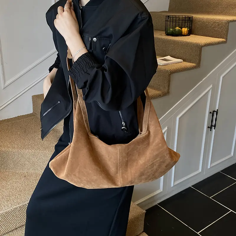 LEFTSIDE Women High Capacity Soft Suede Shoulder Bag 2025 Winter New Fashion Retro Underarm Bag Luxury Brand Designer Handbags