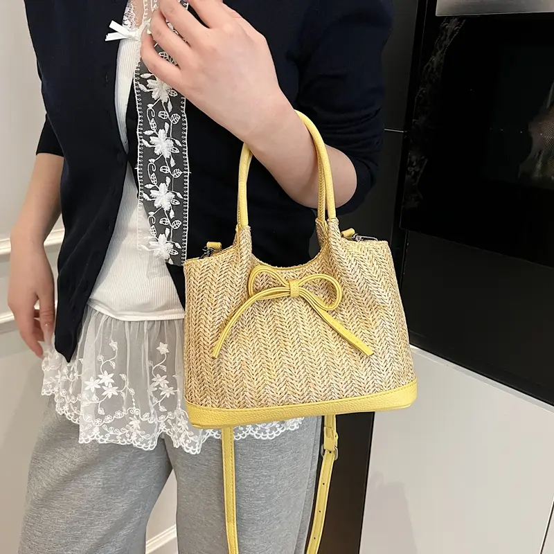 LEFTSIDE Small Straw Crossbody Bags for Women 2025 Summer Ladies New Shoulder Bag Females Bow Beach Bags Handbags and Purses