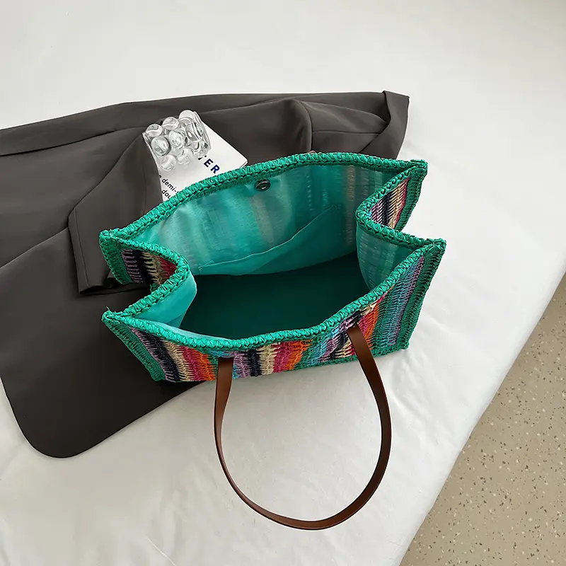 LEFTSIDE Stripe Big Straw Tote Bags for Women 2025 Y2k Fashion Summer Shoulder Bags Handbags and Purses Weave Beach Bag