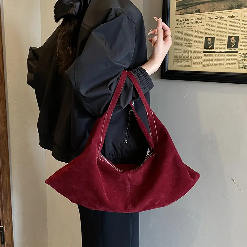 LEFTSIDE Women High Capacity Soft Suede Shoulder Bag 2025 Winter New Fashion Retro Underarm Bag Luxury Brand Designer Handbags