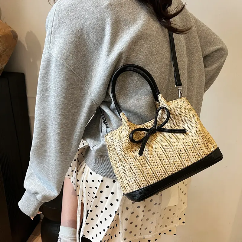 LEFTSIDE Small Straw Crossbody Bags for Women 2025 Summer Ladies New Shoulder Bag Females Bow Beach Bags Handbags and Purses