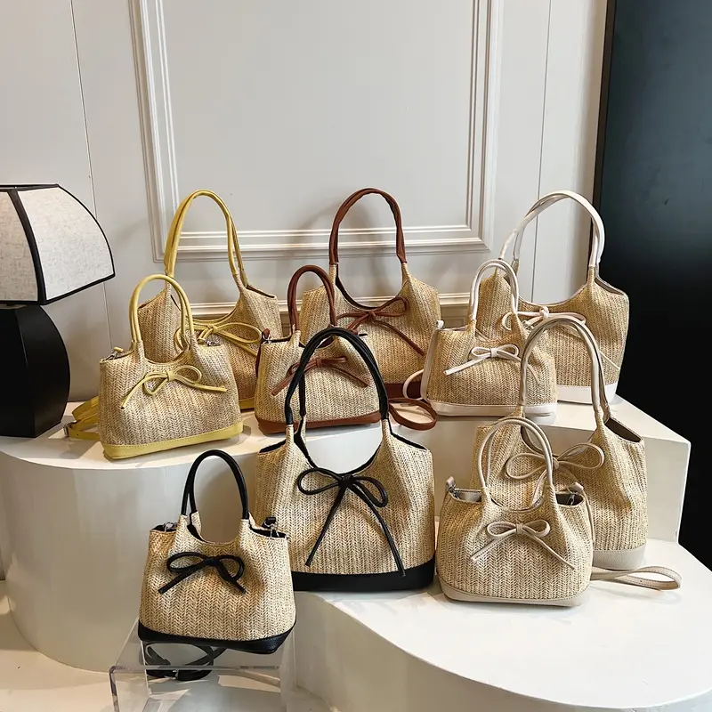 LEFTSIDE Small Straw Crossbody Bags for Women 2025 Summer Ladies New Shoulder Bag Females Bow Beach Bags Handbags and Purses