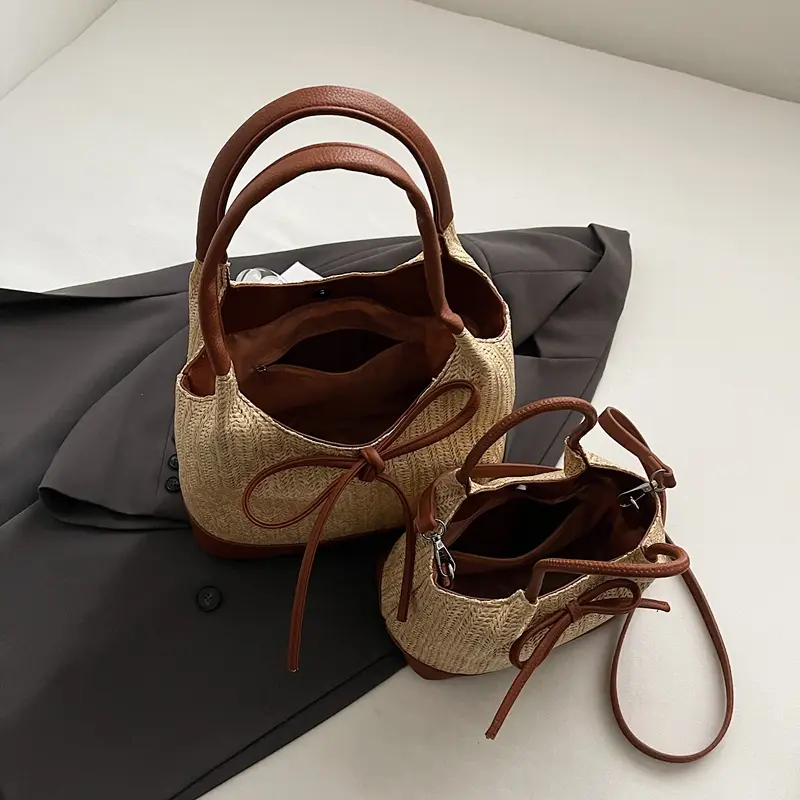 LEFTSIDE Small Straw Crossbody Bags for Women 2025 Summer Ladies New Shoulder Bag Females Bow Beach Bags Handbags and Purses