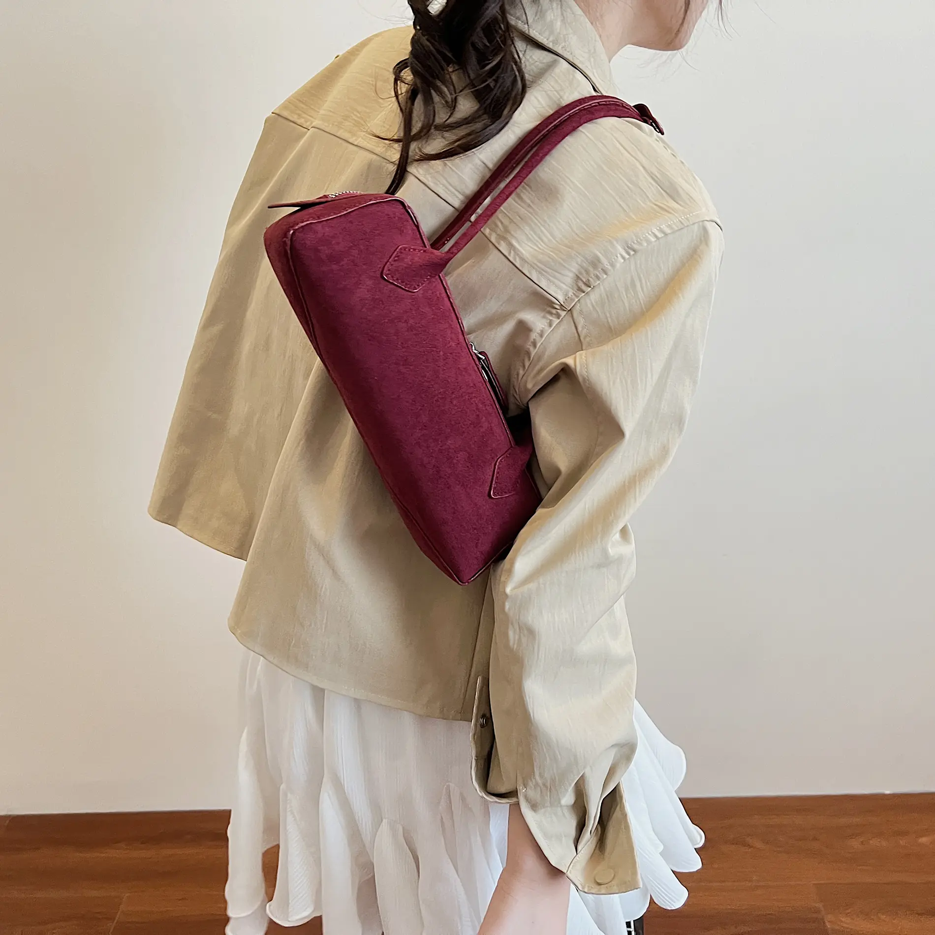 LEFTSIDE Women's Small Faux Suede Armpit Shoulder Bag 2025 Winter New Retro Underarm Bag Luxury Brand Designer Handbags