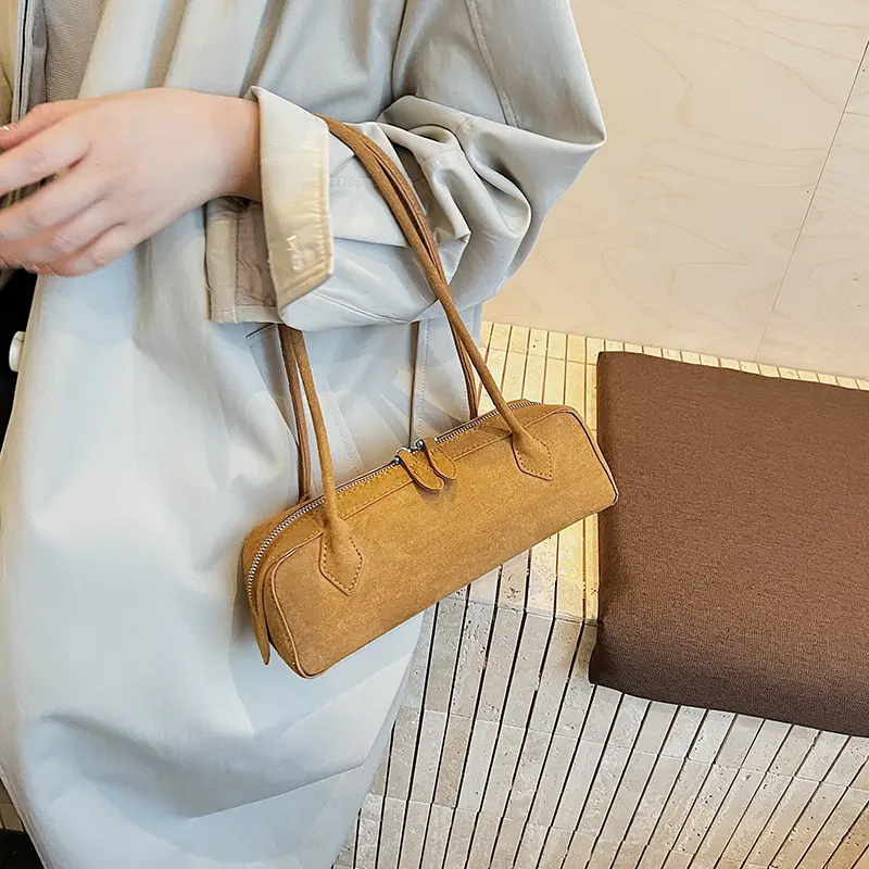 LEFTSIDE Women's Small Faux Suede Armpit Shoulder Bag 2025 Winter New Retro Underarm Bag Luxury Brand Designer Handbags