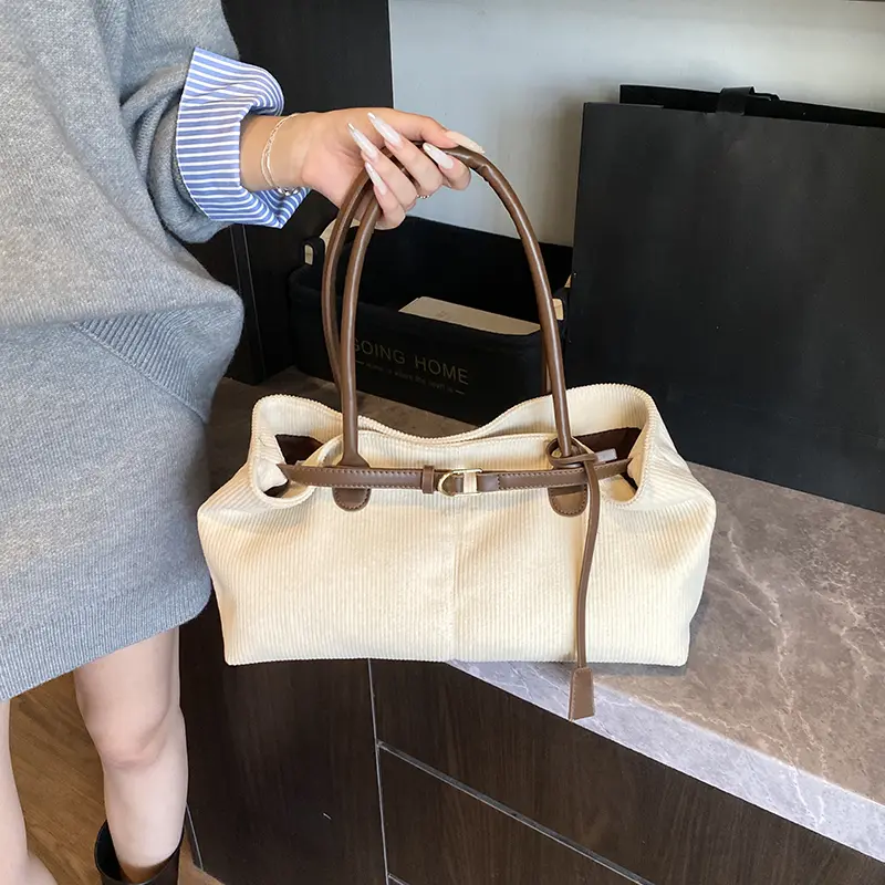 LEFTSIDE Women's Corduroy Shoulder Bag 2025 Winter New Trend Fashion Retro Tote Bag Luxury Brand Designer Handbags and Purses