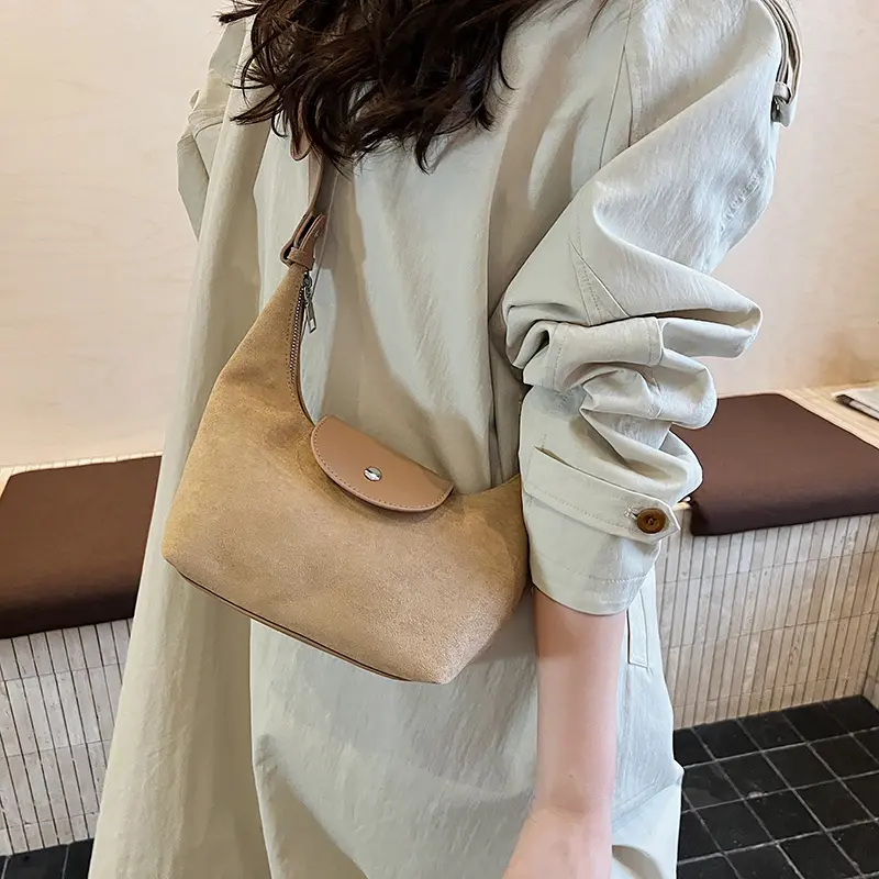 LEFTSIDE Women's Small Faux Suede Armpit Bag 2025 New Trend Retro Underarm Shoulder Bag Luxury Designer Handbags and Purses