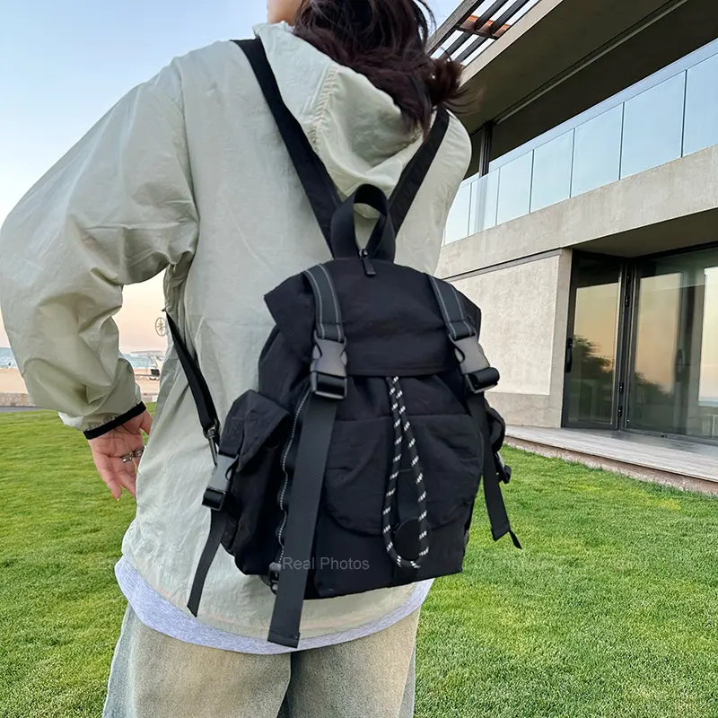 LEFTSIDE Women's Soft Nylon Backpacks 2025 New Travel Casual Style Backpack Girls School Bag Simple Solid Color Back Packs
