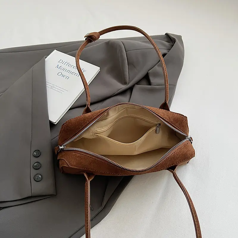 LEFTSIDE Women's Small Faux Suede Armpit Shoulder Bag 2025 Winter New Retro Underarm Bag Luxury Brand Designer Handbags